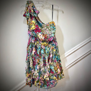Miss Me Coutour One Shoulder Floral Chiffon Dress